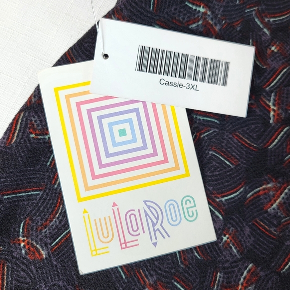 LuLaRoe Cassie SKIRT Womens Size 3XL Black Gray Red Aqua Pull-on Abstract NWT - Picture 12 of 16